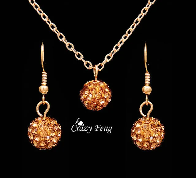 Free shipping New Fashion women Jewelry Sets Rhinestone ball Necklace Earrings Dangle Pendants Gold Color Crystal Party gift