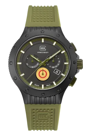 Gents Black Titanium Glock Watch with Black Dial and Green Silicone Strap