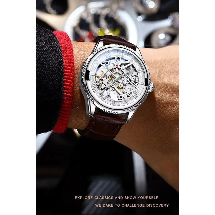 GlowLux Leather Automatic Mechanical Watch