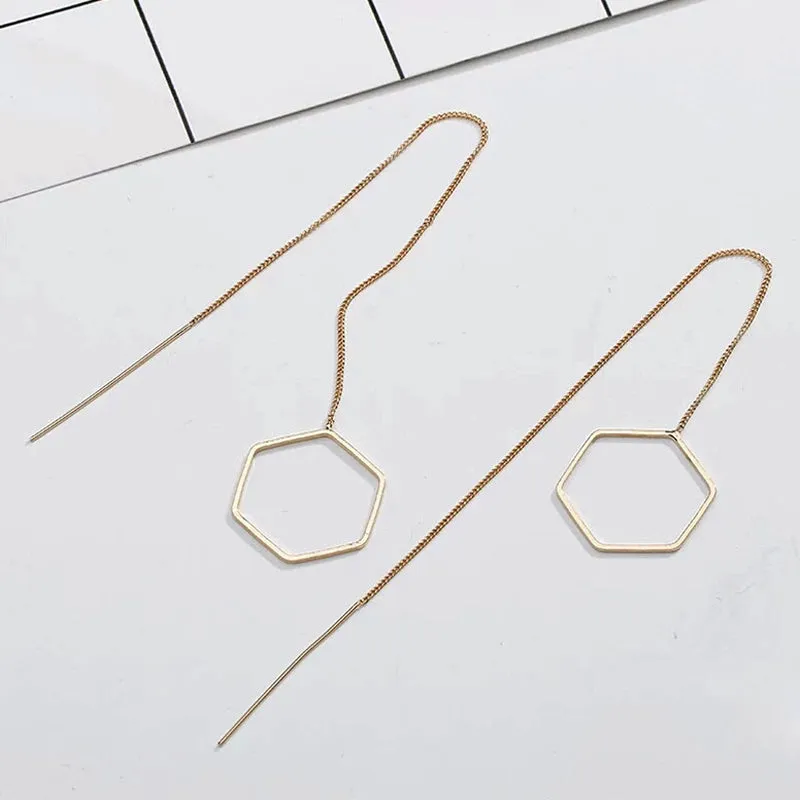 Gold Color dangling earrings for women polygon geometric hanging earrings long threader drop earrings girls jewelry wholesale