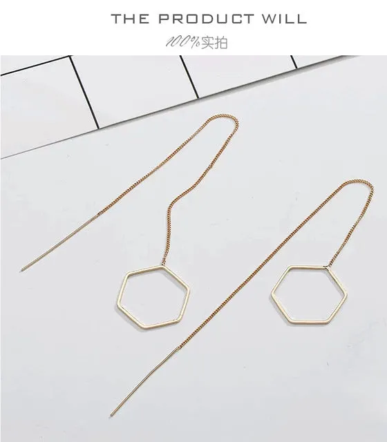 Gold Color dangling earrings for women polygon geometric hanging earrings long threader drop earrings girls jewelry wholesale