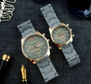 Grey Couple Pair Rubber Chain Watch Premium Quality