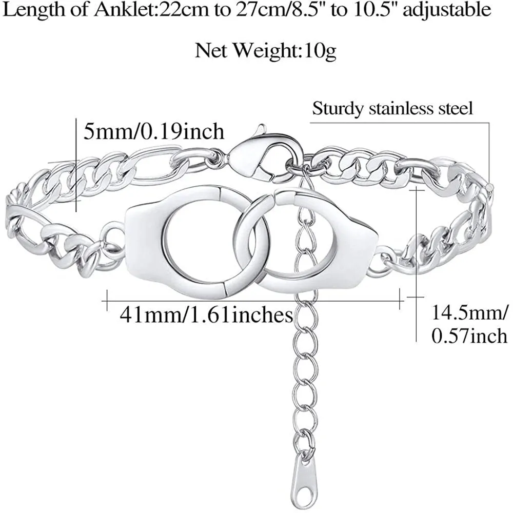 Handcuff Ankle Bracelets for Women Stainless Steel/18K Gold/Black Plated Ankle Chain Punk Jewelry