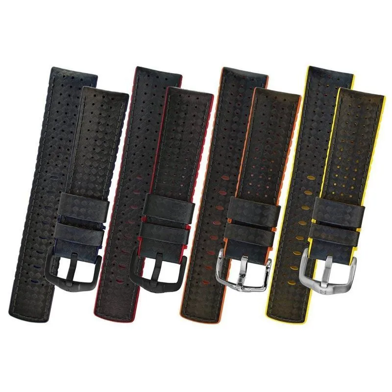 Hirsch AYRTON Carbon Embossed Performance Watch Strap in BLACK / BLUE