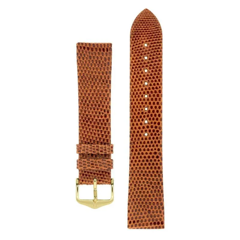 Hirsch LIZARD Leather Watch Strap in GOLD BROWN