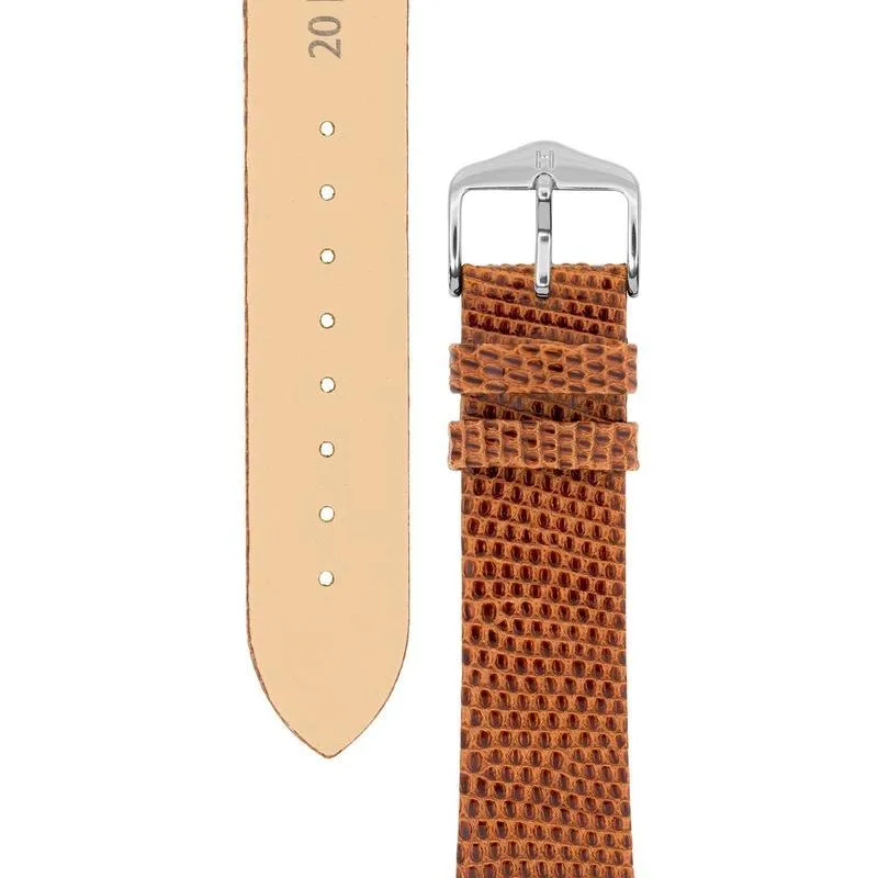 Hirsch LIZARD Leather Watch Strap in GOLD BROWN