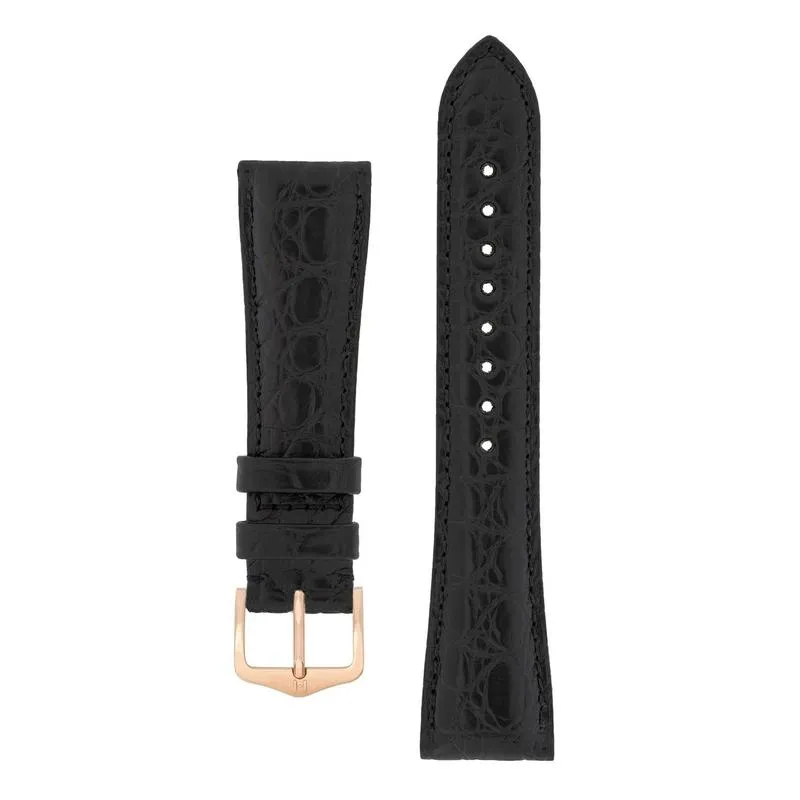 Hirsch REGENT Genuine Alligator Leather Watch Strap in BLACK