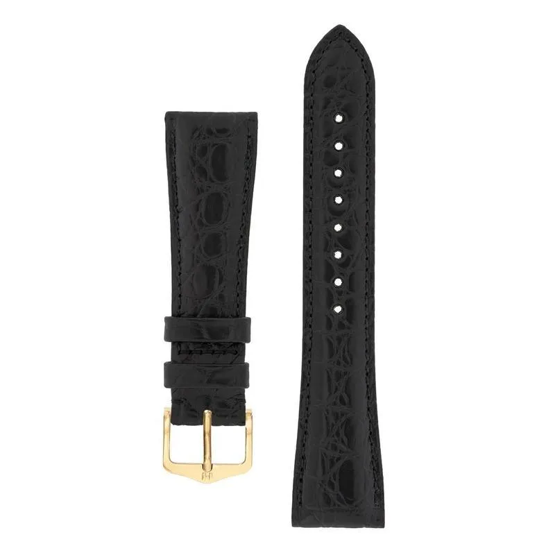 Hirsch REGENT Genuine Alligator Leather Watch Strap in BLACK