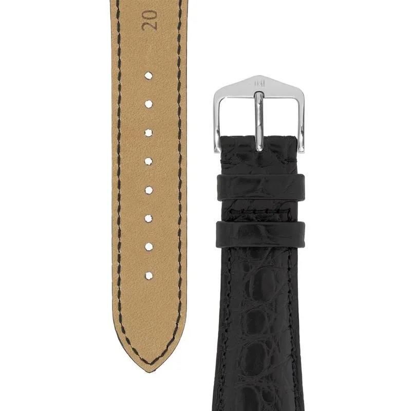 Hirsch REGENT Genuine Alligator Leather Watch Strap in BLACK