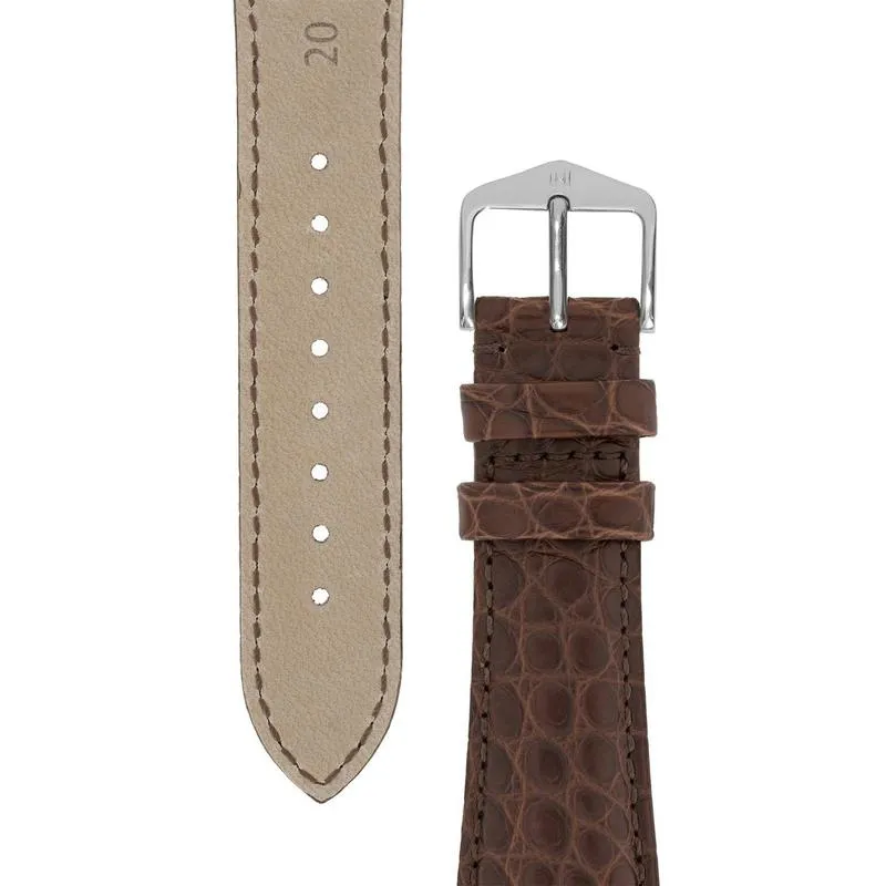 Hirsch REGENT Genuine Alligator Leather Watch Strap in BROWN