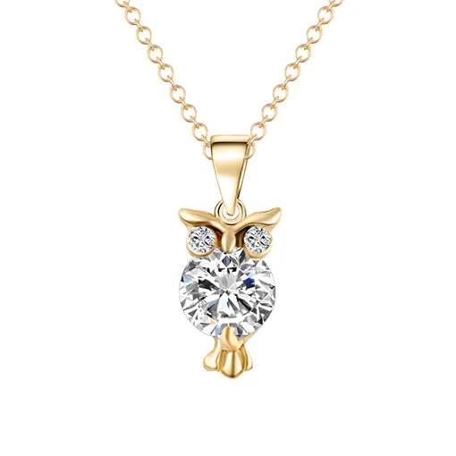 IF YOU Trendy Gold Color OWL Necklace Pendants with Crystal CZ bijoux For Women Silver Color Animal Chain Dropship Jewelry Gift