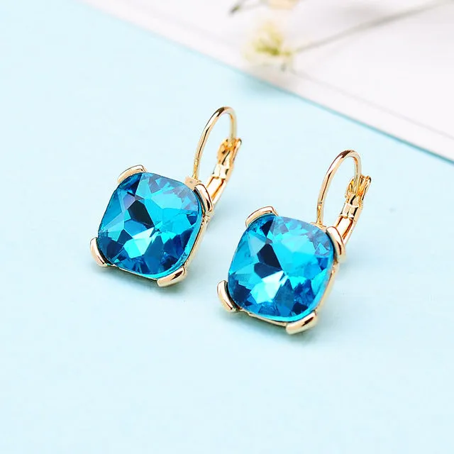 KaiMei Gong Fashion Jewelry Wholesale Rhodium/Gold-color Square Crystal Ear buckle Earrings For Women Gift