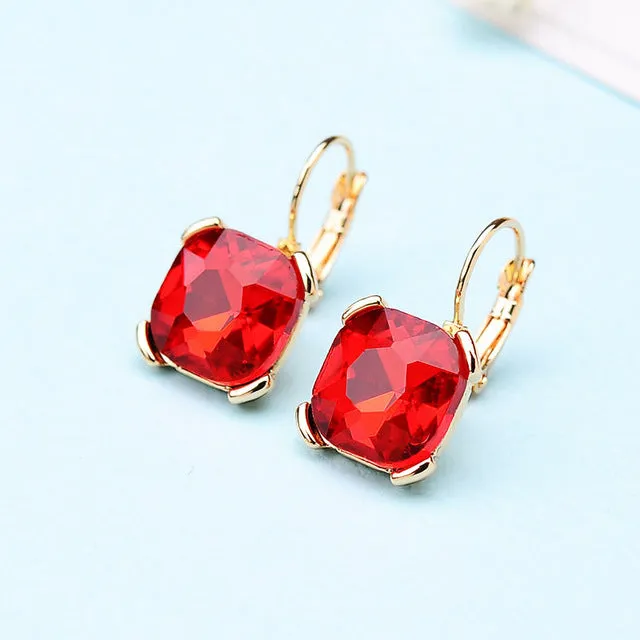 KaiMei Gong Fashion Jewelry Wholesale Rhodium/Gold-color Square Crystal Ear buckle Earrings For Women Gift