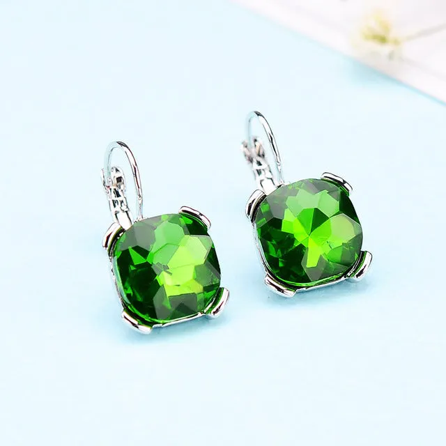 KaiMei Gong Fashion Jewelry Wholesale Rhodium/Gold-color Square Crystal Ear buckle Earrings For Women Gift