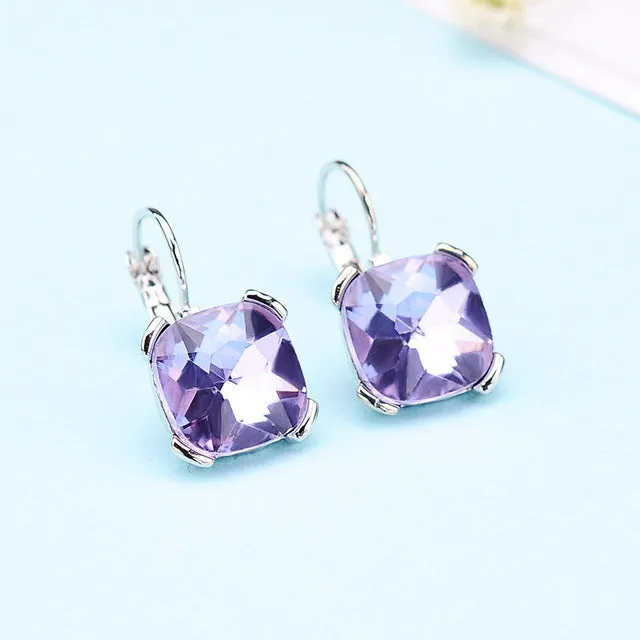 KaiMei Gong Fashion Jewelry Wholesale Rhodium/Gold-color Square Crystal Ear buckle Earrings For Women Gift