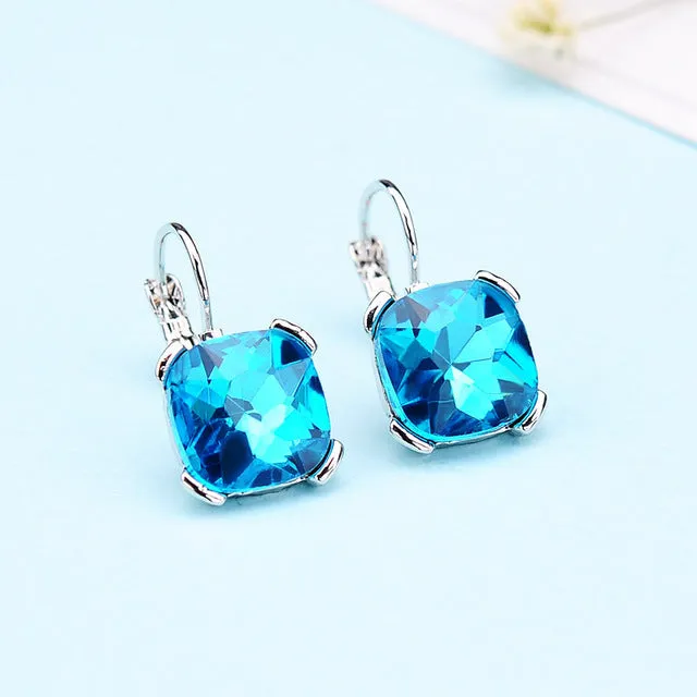 KaiMei Gong Fashion Jewelry Wholesale Rhodium/Gold-color Square Crystal Ear buckle Earrings For Women Gift