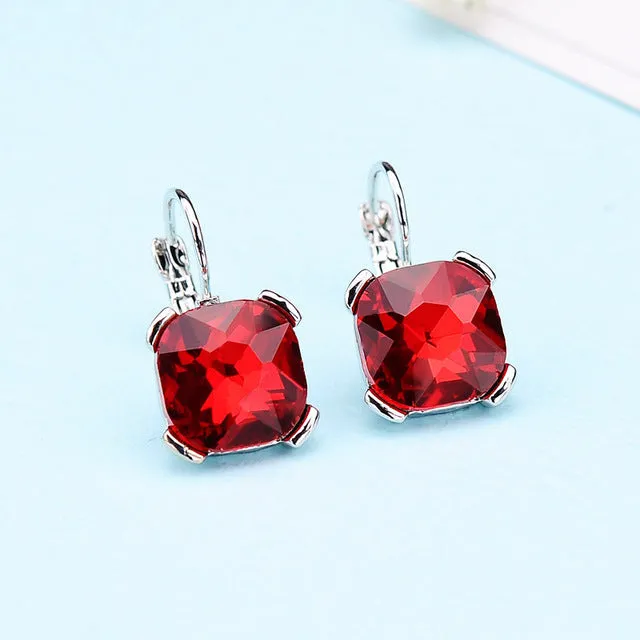 KaiMei Gong Fashion Jewelry Wholesale Rhodium/Gold-color Square Crystal Ear buckle Earrings For Women Gift