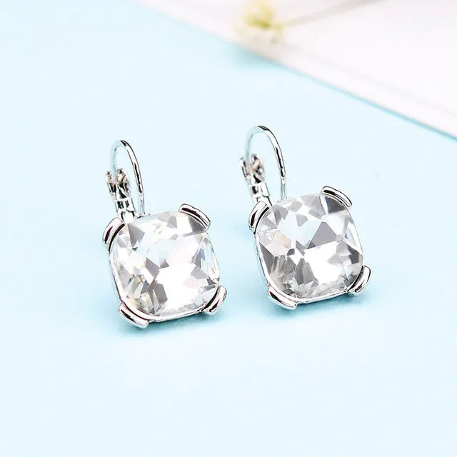 KaiMei Gong Fashion Jewelry Wholesale Rhodium/Gold-color Square Crystal Ear buckle Earrings For Women Gift