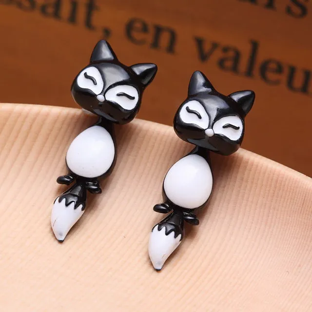 Kittenup New Fashion Yellow Purple Black Animal Cute Fox Stud Earrings For Women Jewelry Gifts 0418