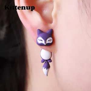 Kittenup New Fashion Yellow Purple Black Animal Cute Fox Stud Earrings For Women Jewelry Gifts 0418