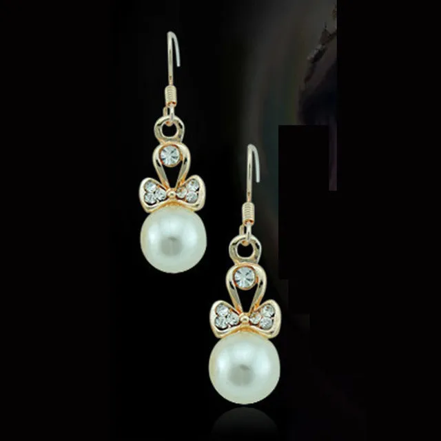 LNRRABC Crystal  Women Dangle Earrings Rose Flower Simulated Pearl Metal Long Drop Earings Ladies Wedding Party Fashion Jewelry