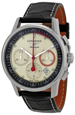 Longines Heritage Column Wheel Chronograph Record Automatic Beige Dial Black Leather Men's Watch L4.754.4.72.4