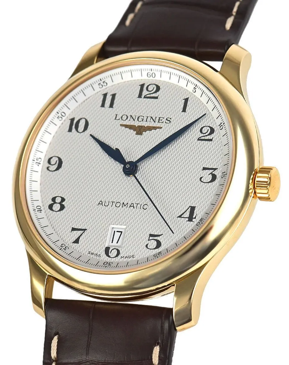 Longines Master Collection Automatic 18K Yellow Gold Brown Leather Strap Silver-Tone Dial Date Mens Watch L2.628.6.78.2