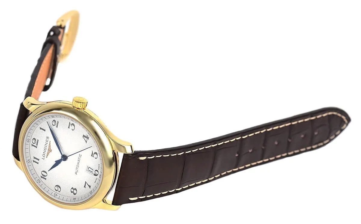 Longines Master Collection Automatic 18K Yellow Gold Brown Leather Strap Silver-Tone Dial Date Mens Watch L2.628.6.78.2