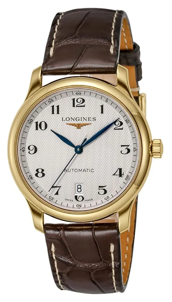 Longines Master Collection Automatic 18K Yellow Gold Brown Leather Strap Silver-Tone Dial Date Mens Watch L2.628.6.78.2