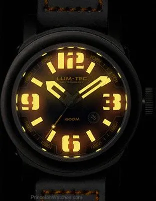 Lum-Tec Mens Abyss Automatic - Black Dial & Strap - Orange Accents - Date - 600m