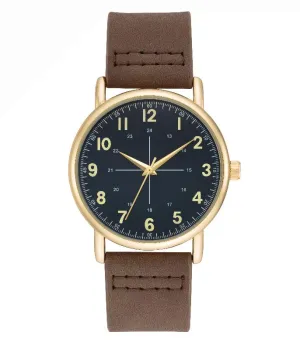 Men's Casual Analog Watch with Brown Strap