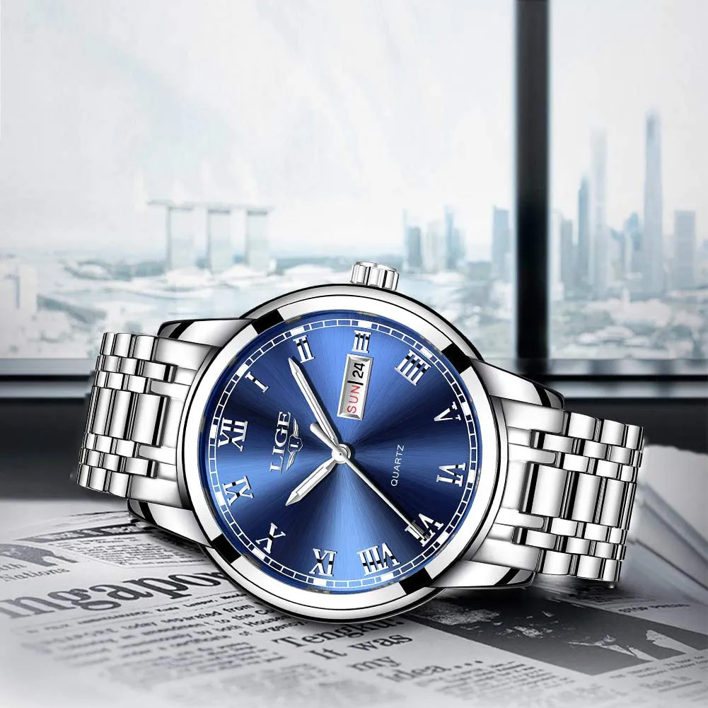 Men's Stainless Steel Analogue Quartz Watch Gents Luxury Business Dress Wrist Watch for Men