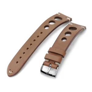 Q.R. 22mm Brown Leather Italian Handmade Racer strap, Beige St.