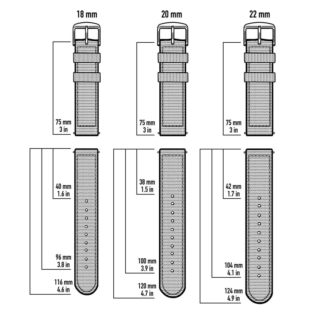 Quick Release Seat Belt Nylon Watch Band - Black and Gray (James Bond)