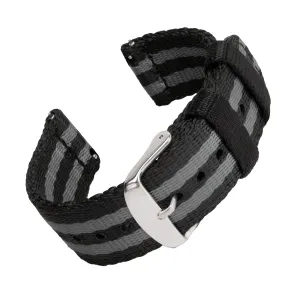 Quick Release Seat Belt Nylon Watch Band - Black and Gray (James Bond)