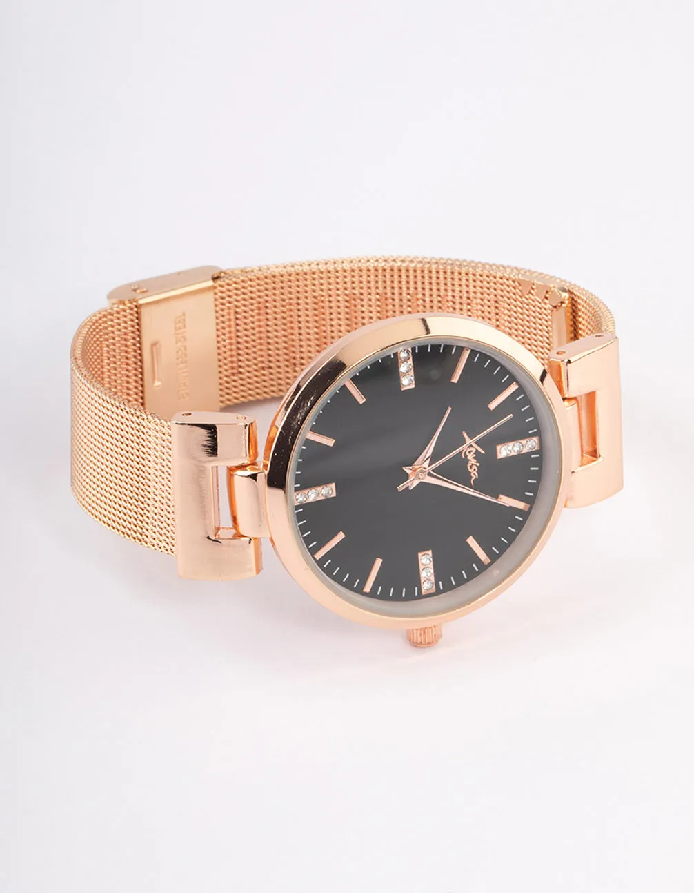 Rose Gold Bulk Trio Crystal Mesh Watch