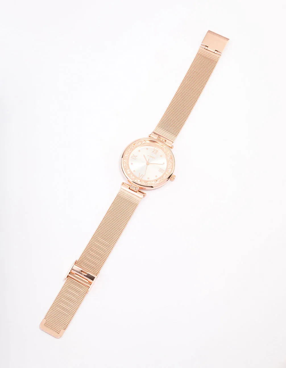 Rose Gold Crystal & Mesh Watch