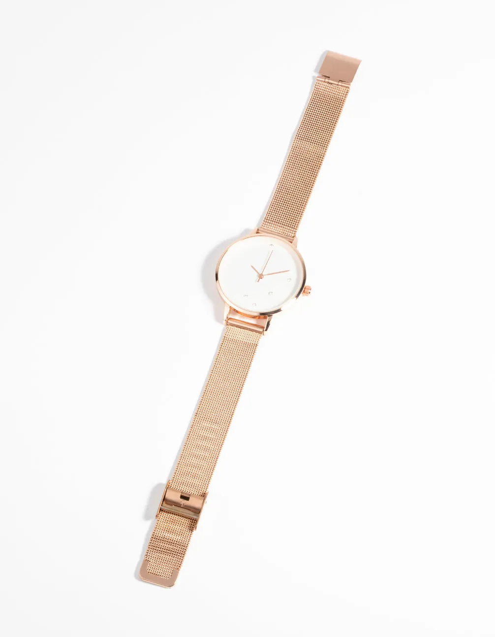 Rose Gold Flower Diamante Mesh Watch