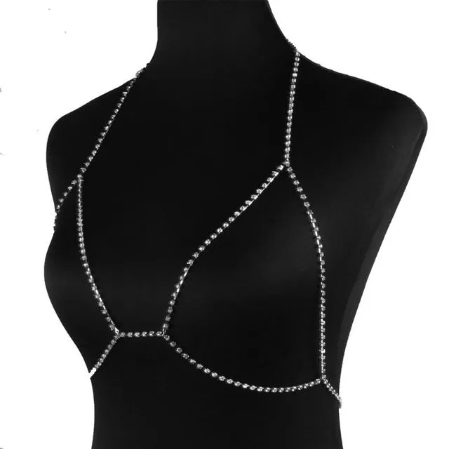 Sexy Crystal chains necklace women Fashion chain bra Harness Sparkle 2017 Summer Beach Bralette fashion jewelry