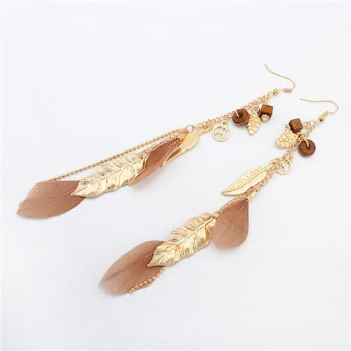 Summer Style Elegant Bohemian Vintage Feather Dangle Earring Accessories Leaves Drop Hanging Earrings Long Earring Women's Gifts