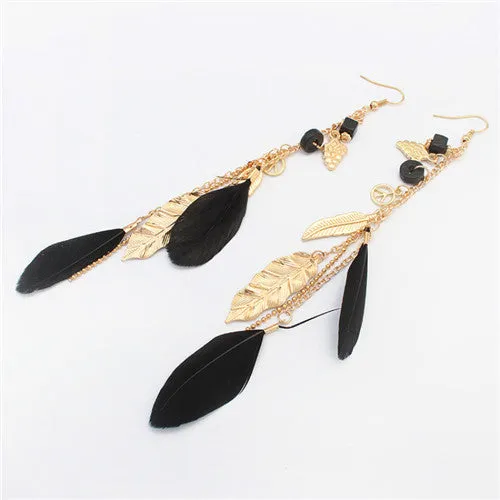 Summer Style Elegant Bohemian Vintage Feather Dangle Earring Accessories Leaves Drop Hanging Earrings Long Earring Women's Gifts