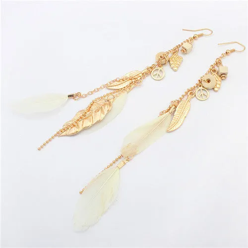 Summer Style Elegant Bohemian Vintage Feather Dangle Earring Accessories Leaves Drop Hanging Earrings Long Earring Women's Gifts