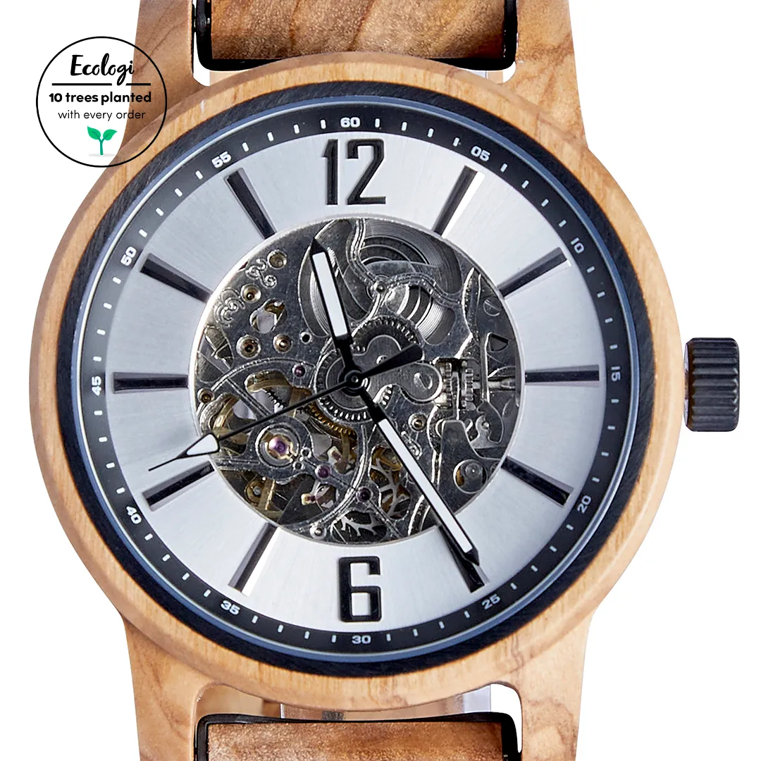 The Sycamore: Handmade Olive Wood Watch for Men - Intricate Mechanics & Sustainable Style