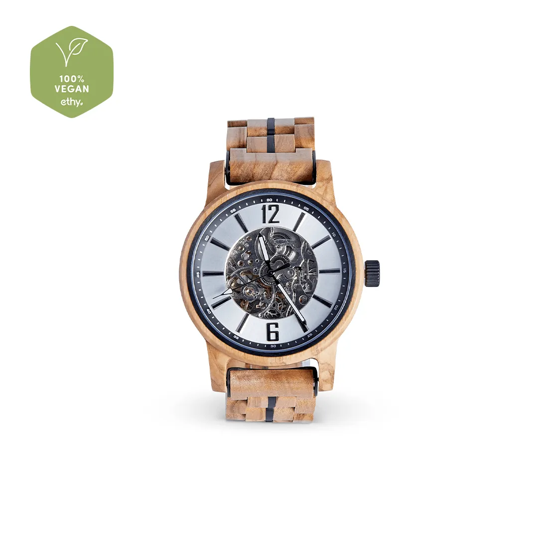 The Sycamore: Handmade Olive Wood Watch for Men - Intricate Mechanics & Sustainable Style