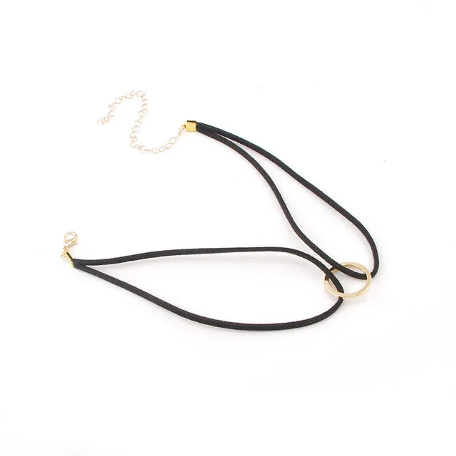 Tomtosh Hot Sale Women Jewelry Gray Velvet Suede Double Layer Choker Necklace Gold Circle Pendant Jewelry wholesale