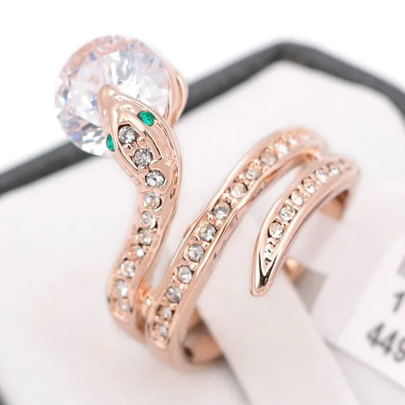 Top Quality ZYR149 Snake Show Bead Ring Rose Gold Color Austrian Crystals Full Sizes Wholesale