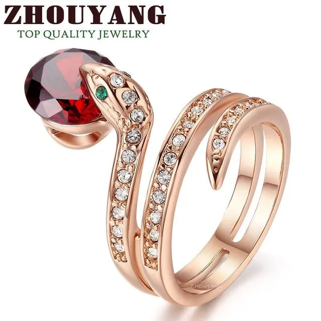 Top Quality ZYR149 Snake Show Bead Ring Rose Gold Color Austrian Crystals Full Sizes Wholesale