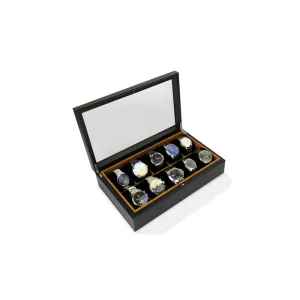 Urburn Watch Box With Glass Lid Black 10 Compartments