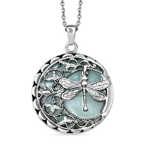 Women Dragonfly Pendant Moon Necklace Green Aventurine Floral 20" Birthday Mothers Day Gifts for Mom