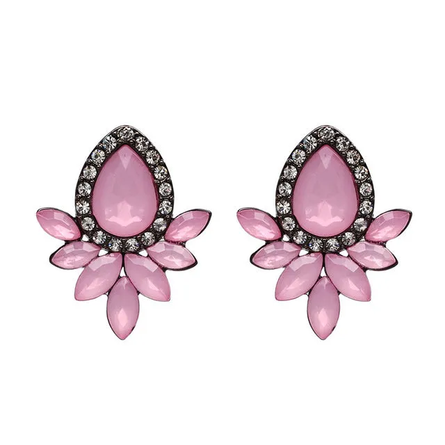 Women's fashion earrings New arrival brand sweet metal with gems stud crystal earring for women girls